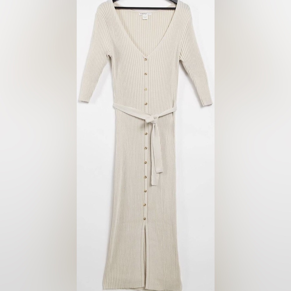 ASOS Glamorous Cream Rib Knit Button-Down Maxi Dress